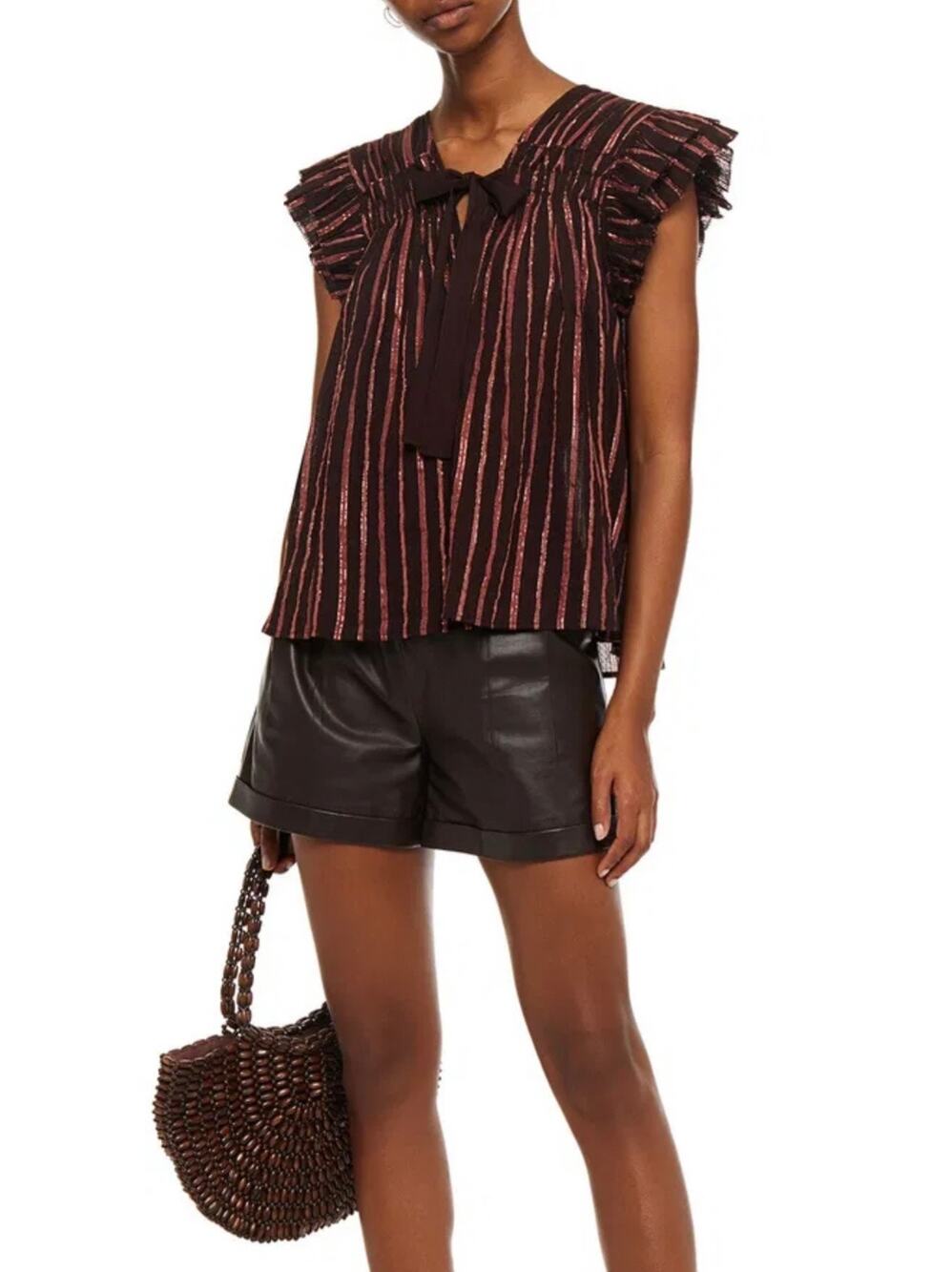 Ulla Johnson Bria Blouse Brown Pink Ruffle Tank Sparkly Size 2 Dressy Top